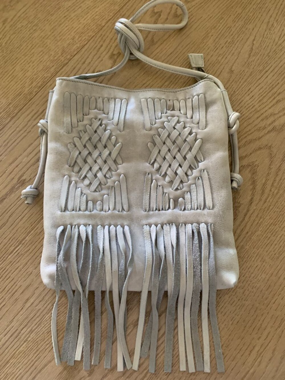 Cut ‘n Paste Purse with Fringe, Leather Light Gray